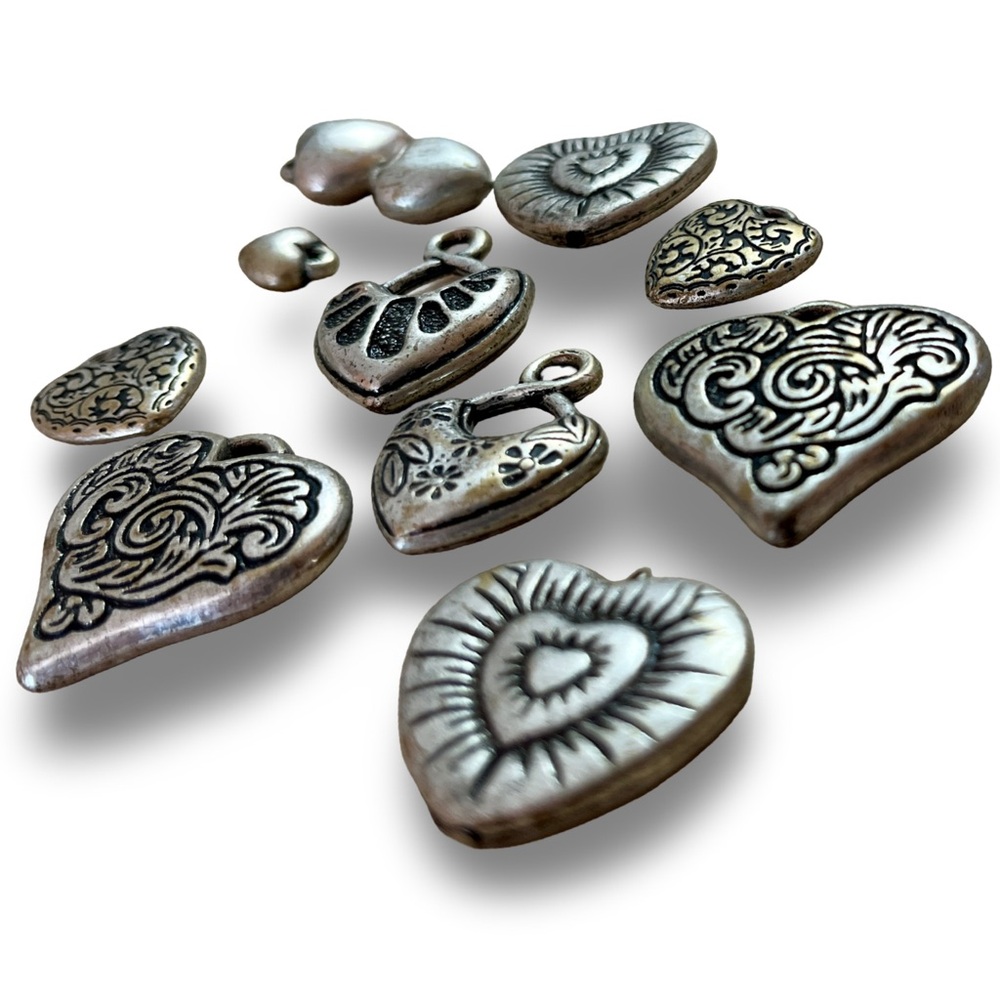 Silver Heart Charm Set (11 Hearts)